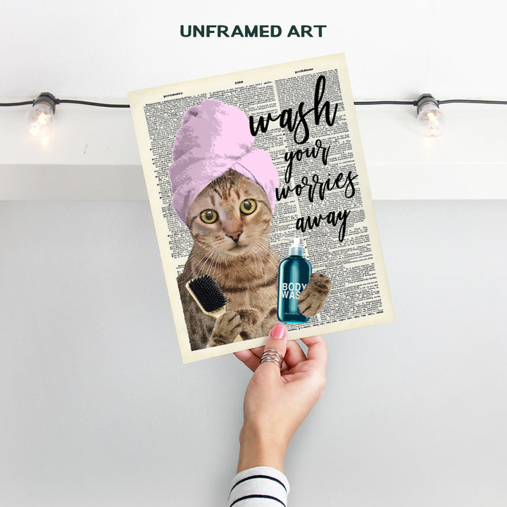 Cat Wall Decor - Unique Cat Wall Art - Original Bathroom Dictionary Art - 8x10 Photo, Upcycled Typography Quote for Bath - Funny Affordable Gift for Cat Lover - Cat Wall Decor Picture Poster Print