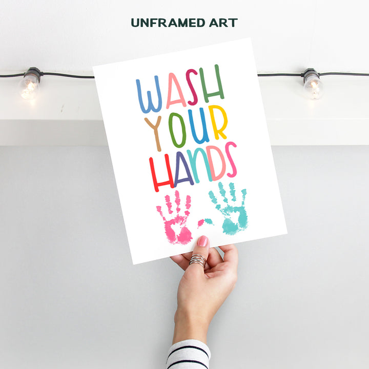 Wash Your Hands Bathroom Decor - Childs Bath Wall Art Poster - Unique Home Art Print for Kids, Toddlers - Inexpensive Gift for Moms or Dads - 8x10 Photo Unframed