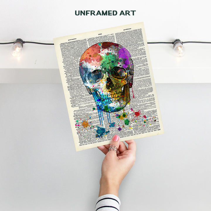 Skull Decor - Skull Wall Decor - Graffiti Skull Wall Art - Gothic Decorations - Goth Wall Art - Grunge Posters Room Decor - Trippy Wall Art - Skull Gifts - Upcycled Dictionary Art Photo