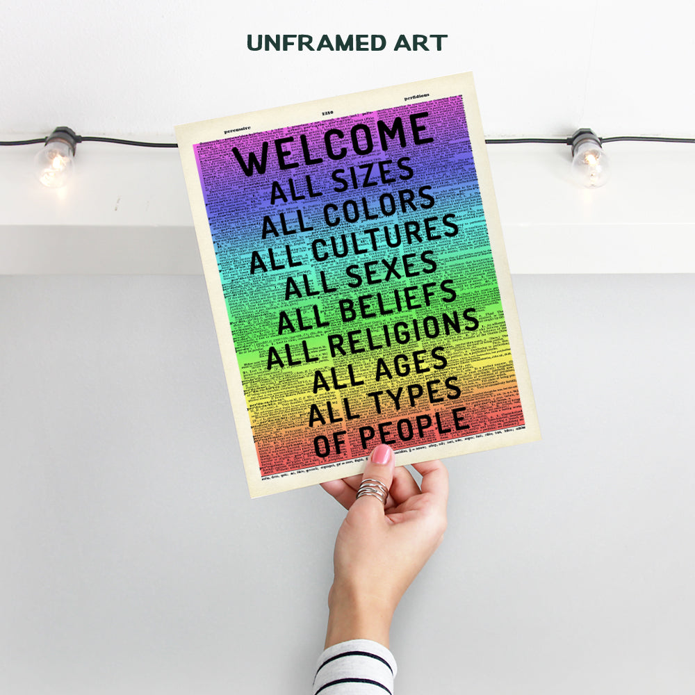 Welcome Sign - Tolerance Dictionary Wall Decor Picture - Art Poster Print for Home, Office, Store, Bar - Gift for LGBTQ, Queer, Gay, Bi, Lesbian, African American, Black, Latino, Liberal Democrats