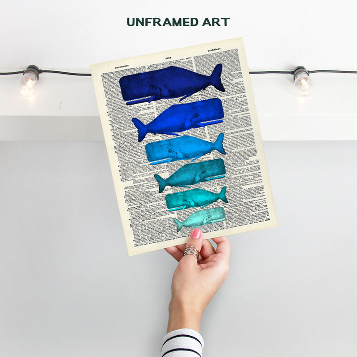 Blue Whales - Unframed Dictionary Wall Art Print - Great For Fishermen - Beautiful Home Decor - Affordable Gift - Ready to Frame (8x10) Photo