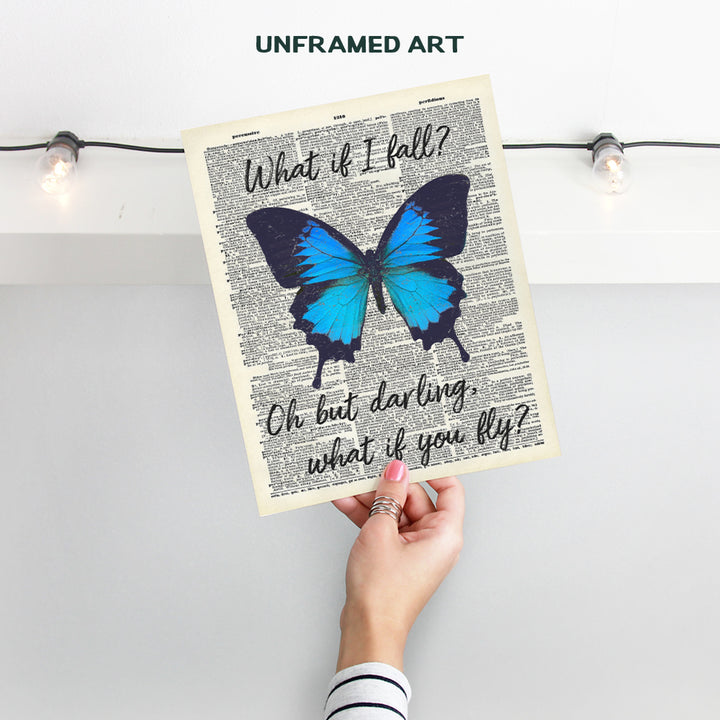 Inspirational Wall Art - Home Decor, Room Decorations for Bedroom, Office, Living Room - Unique Cute Boho Gift for Women, Girls, Teens - Blue Butterfly - 8x10 Self Confidence Picture Poster Sign