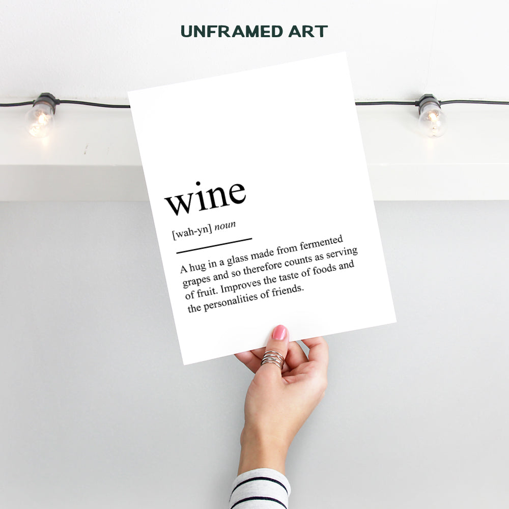 Wine Definition Typography Art Print - Funny Wall Art Poster - Contemporary Chic Home Decor for Kitchen, Bar, Man Cave, Dining Room - Gift for Foodie, Merlot, Pinot Noir, Cabernet Fans - 8x10 Photo