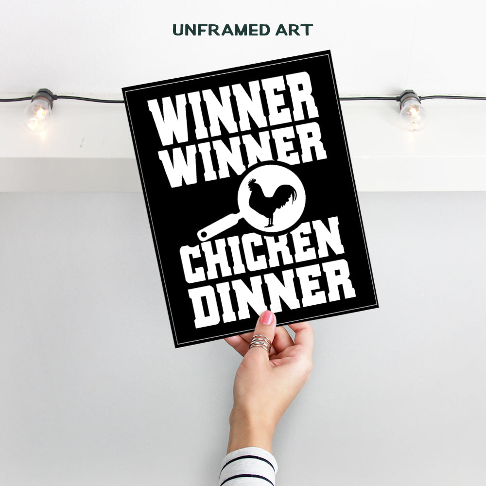 Dinner Wall Art Print - Unframed Funny Typography - Makes a Great Gift for Bars, Kitchens, and Home Decor - Ready to Frame (8x10) Photo - Winner Winner Chicken Dinner