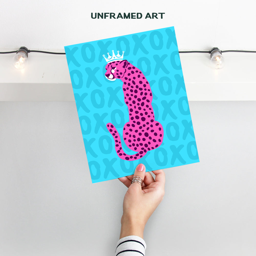 Trendy Aesthetic Room Decor -Cheetah Wall Art - Minimalist Wall Decor - Pink Blue Preppy Room Decor - Indie Room Decor - Leopard Home Decor - Teen Girls Womens Bedroom Decor - Yellowbird Art & Design