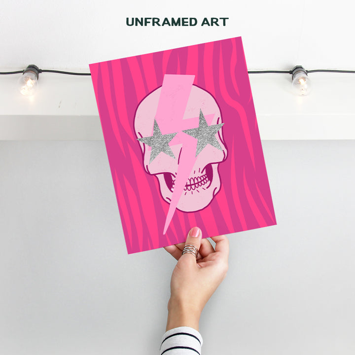 Indie Aesthetics Room Decor - Preppy Room Decor - Cool Retro style Modern art Contemporary art Hipster Minimalist Wall Art & Decor Poster - Pink Skull Wall Decor - Yellowbird Art & Design 8x10