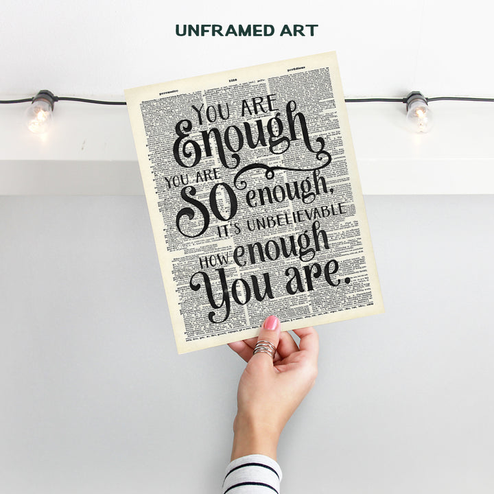 You Are Enough Motivational Wall Art Print - 8x10 Inspirational Wall Art, Dictionary Wall Art, Home Decor, Room Decoration Photo Picture - Cool Unique Gift - Unframed Poster