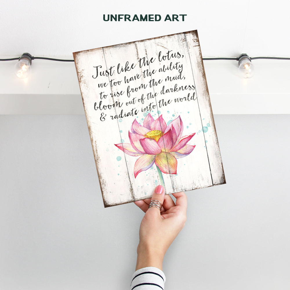 Inspirational Zen Art Print - 8x10 Motivational Lotus Wall Art Photo - Unique Spiritual Home Decor for Yoga Studio, Bathroom, Bedroom - Gift for Women, Meditation Buddha Fans - Unframed Poster