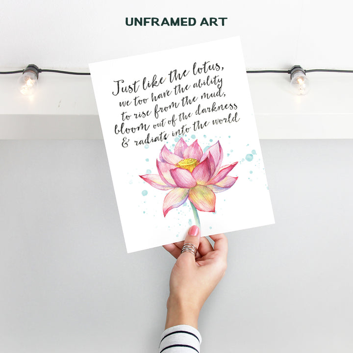 Inspirational Meditation Art Print - Motivational Lotus Wall Art Poster - Unique Home Decor for Studio, Bathroom, Bedroom - Gift for Women, Zen Buddha Fans - 8x10 Photo Unframed