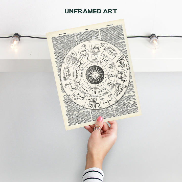 Zodiac Upcycled Dictionary Wall Art Print - Vintage 8x10 Unframed Photo - Great Gift for Steampunk and Astrology Lovers - Chic Home Decor