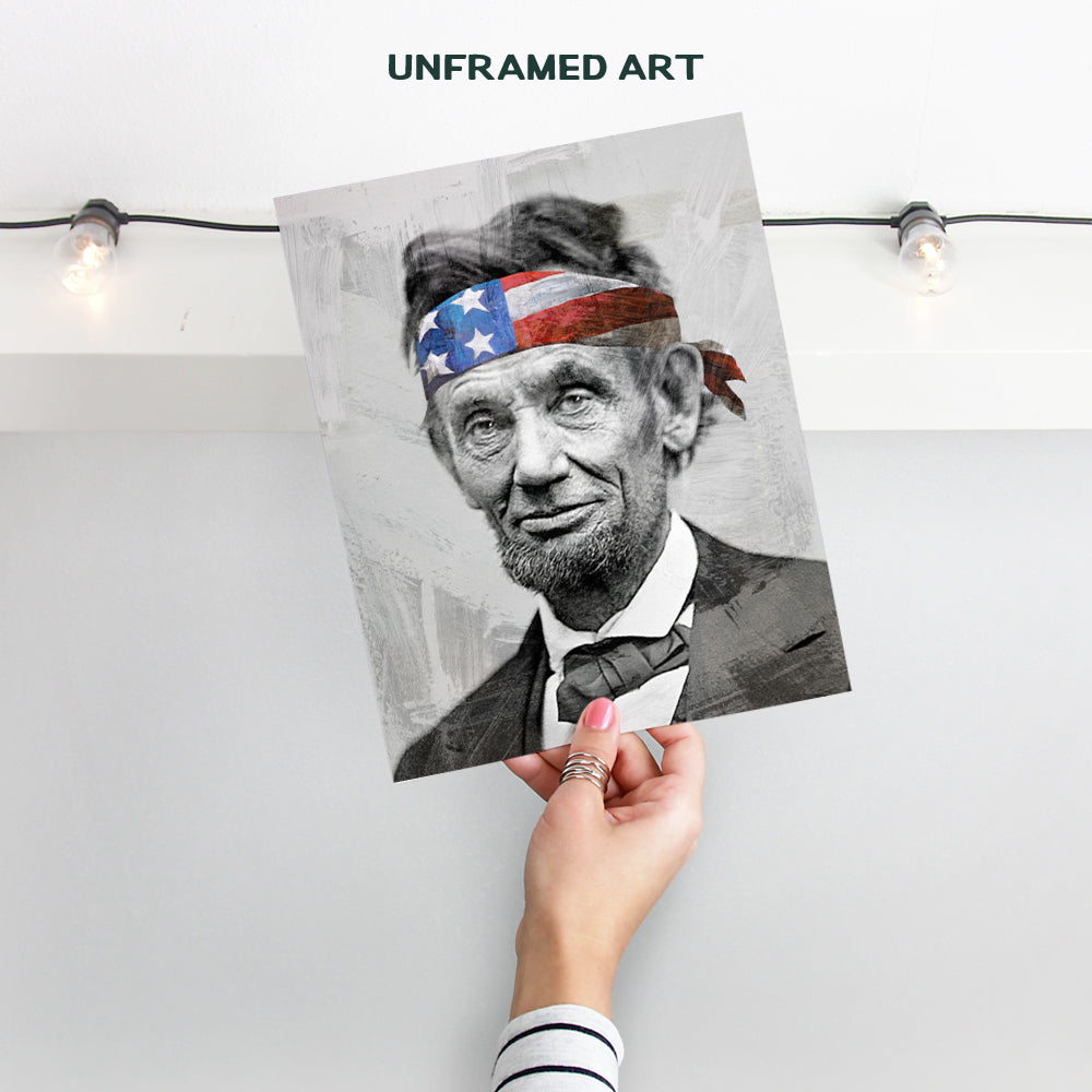 Abraham Lincoln Poster - 8x10 Patriotic Wall Decor - Republican Gifts for Conservatives - American History, Abe Lincoln Gifts - American Flag Bandana - USA Wall Art Decor - The Civil War Decorations