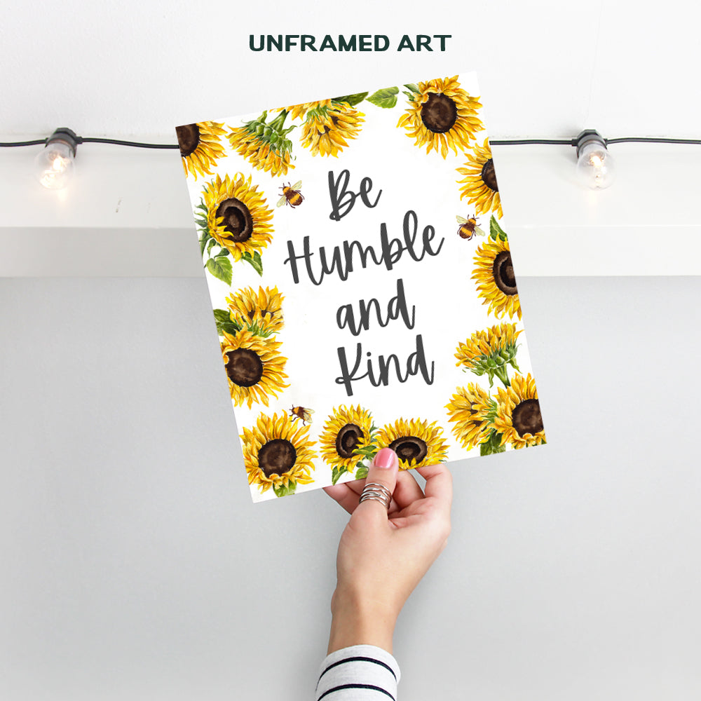 Be Humble and Kind Wall Decor - Sunflower Wall Decor - Bee Wall Decor - Be Humble and Kind Sign - Sunflower Wall Art - Bee Wall Art - Sunflower Bathroom, Kitchen, Living Room Decorations - Boho Decor