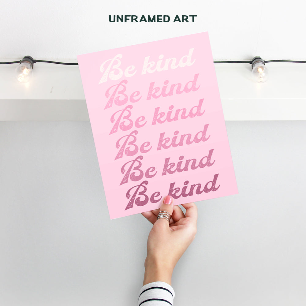 Kindness Preppy Wall Art & Decor - Be Kind Sign - Aesthetic Indie Poster - Classroom Family Wall Art - Contemporary art Inspiration Home Decor - Pink Living room Bedroom Decor- Yellowbird Art & Design