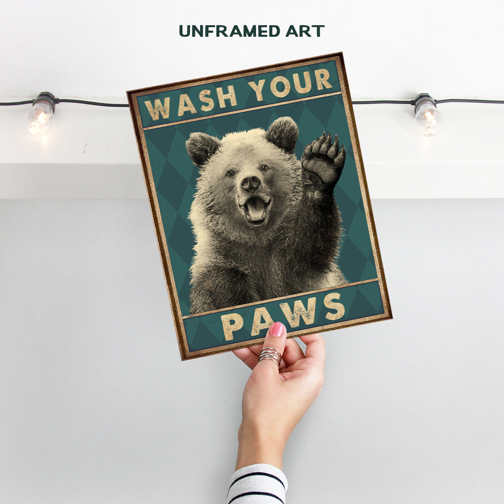 Wash Your Hands Kids Bathroom Wall Art & Decor - Boys Bathroom Wall Decor - Restroom Sign - Bath Wall Decor - Funny Bathroom Decor - Bear Wall Decor Poster - Powder room Decor - 8x10 UNFRAMED