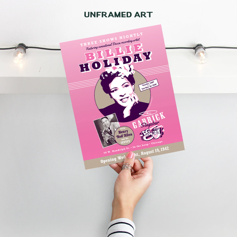 Billy Holiday Poster, 8x10 - Billie Holiday Wall Art - African American Wall Art - Vintage Concert Posters - Musician Gifts for Black Women - Black History Decor - Jazz Music Picture - Jazz Wall Art