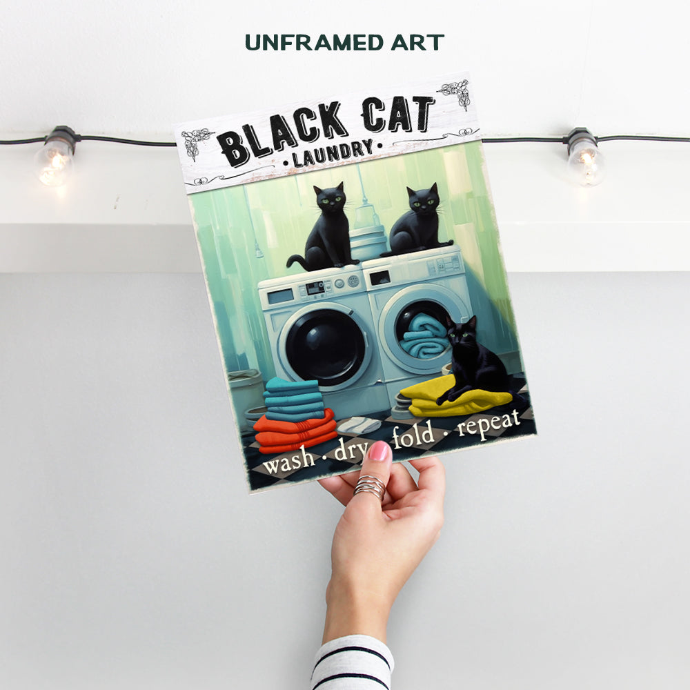 Cat Wall Art Laundry room Decor - Black cat Wall Decor - Cat Decor - Farmhouse Laundry room Wall Decor - Cute Cat Wall Decor Poster - funny Cat Themed, Cat Lover, Cat Mom, Cat Dad, Cat Gifts for Women