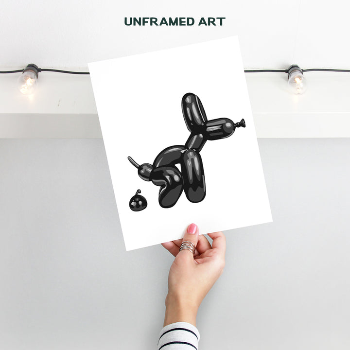 Black Bathroom Wall Decor - Bathroom Decor for Men - funny Bathroom Signs - Modern Bathroom Balloon Dog Pop art - Retro style Wall Decor - Funky Trendy Minimalist Dorm Decor - Black and White Wall Art