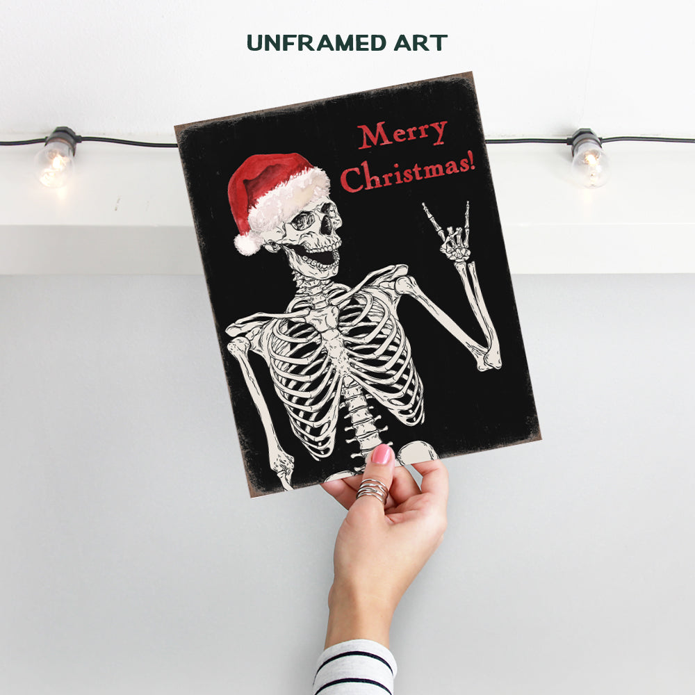 Cute Christmas Wall Art & Decor - Funny Christmas Decorations for Men - Merry Christmas Decor - Black Christmas Decorations - Skeleton Holiday Home Decor - Xmas Wall Art Poster - UNFRAMED 8x10