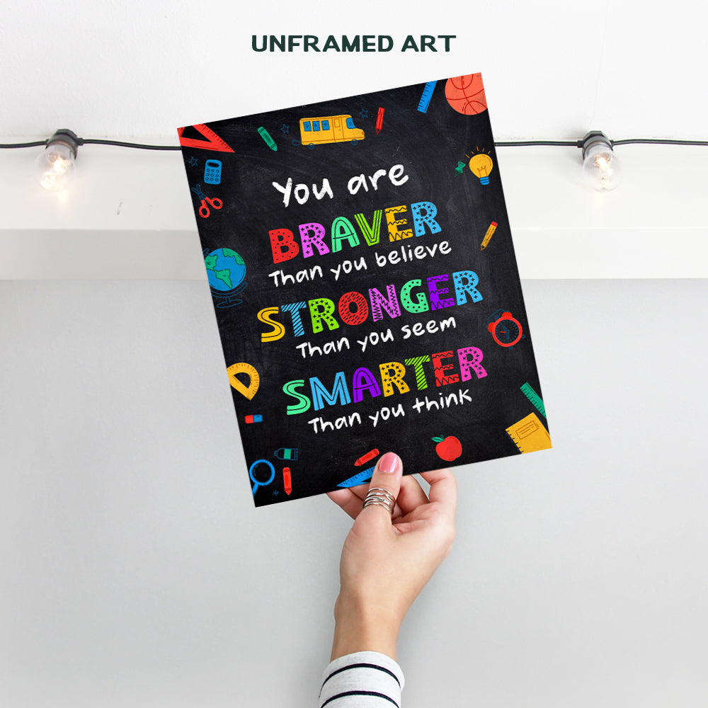 Classroom Wall Art & Decor - Back to School Wall Decor - Teacher Supplies - Inspirational Educational Motivational poster for Kids - Always Remember You Are Braver Than You Believe UNFRAMED 8x10