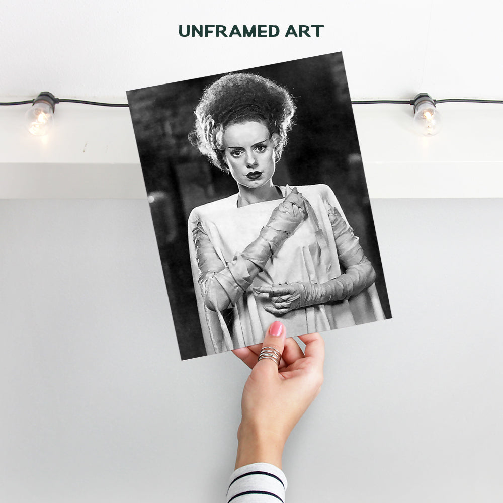 Bride of Frankenstein Poster - 8x10 Frankenstein Decor - Horror Movie Posters - Hollywood Movie Wall Art Decor Photo - Home Theater Decor for Women - Bridal Shower Gifts - Frankenstein Mary Shelley