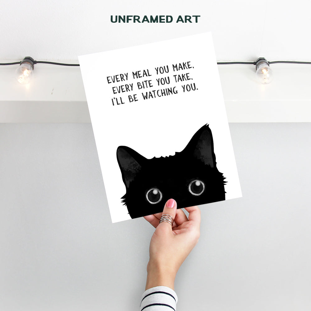 Black cat Wall Decor - funny Cat Stuff - Black Kitchen Decor - Cute Cat Wall Art - small Dining room Wall Decor - Cat Gifts for Cat Lovers - Cat Themed Decorations, Cat Poster - Cafe Wall Art 8x10