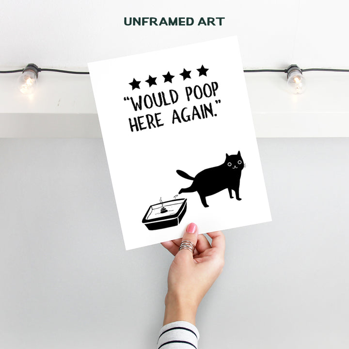 Cat Wall Decor Bathroom Decor - funny Cat Would Poop Here Again Bathroom Sign - Cute Cat Bathroom Wall Art - Cat Mom, Dad - Black Cat Wall Art - Black Bathroom Decor - Bathroom Accessories for Men