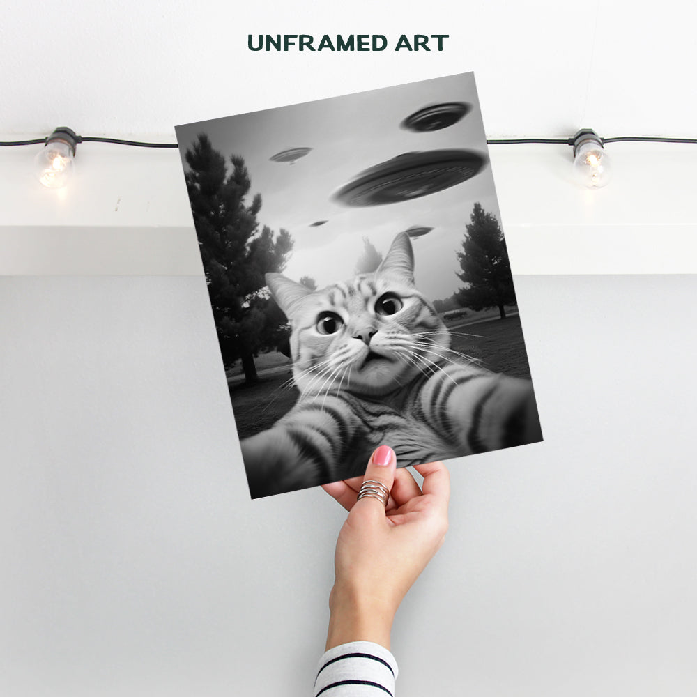 funny Cat Wall Art & Decor - Cat Themed Wall Decor - funny Wall Art for Teen Boy, Boys Bedroom Decor -Cat Pictures - Cat Gifts for Men - Cat Themed College Dorm Room Decor Poster - UFO Wall Decor