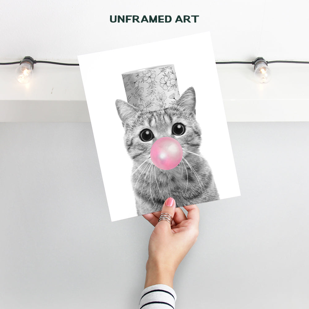 Cute Cat funny Bathroom Decor - funny Cat Bathroom Wall Art - small Bathroom Decor - Pink Bathroom Wall Decor - Tabby cat Wall Art for Cat Lovers, Cat Mom - Bathroom Sign Pictures Poster Accessories