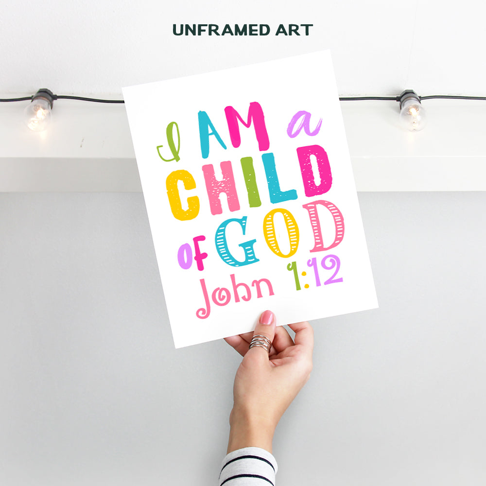 I Am A Child Of God Girls Room Decor - Religious Christian Wall Art - Little Girls Bedroom Decor - Toddler Girls Bedroom - Baby Girl Room - Girls Nursery Decor - Bible Verses Scripture Wall Decor