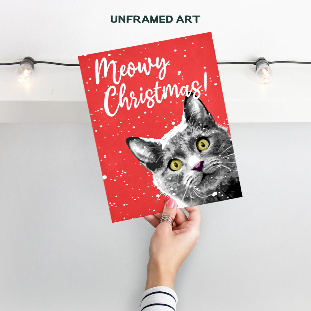 Meowy Christmas - Funny Black Cat Christmas Decorations - Xmas Decorations - Cute Christmas Wall Decor for Cat Lovers - Holiday Decorations - Holiday Home Decor - Unique Christmas Wall Art Poster