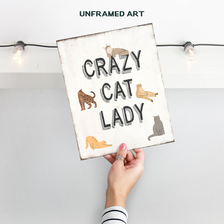 Cute Cat Wall Decor for Women - funny Sayings Crazy Cat Lady Gifts for Women, Woman, Girl, Kitty Cat Mom, Wife - Cats Wall Art for Living room, Kitchen, Bathroom, Apartment - Yellowbird Art & Design