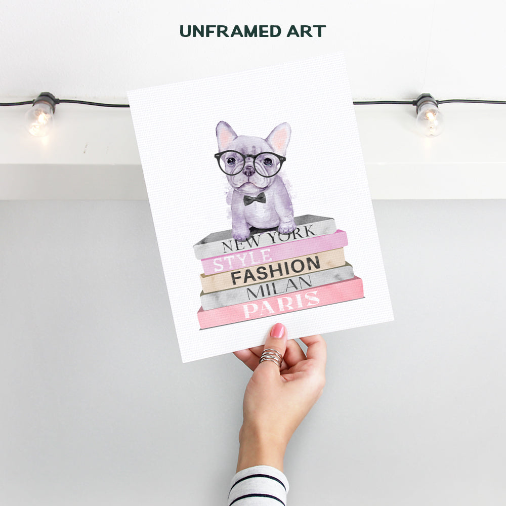 Glam Dog Wall Decor - French Bulldog Gift - Cute Puppy Wall Decor - Fashion design Wall Art - Dog Lover Gifts - Dog Wall Art - Designer Wall Decor - Glamour Haute couture Pink Wall Art