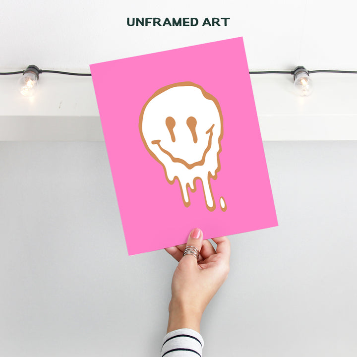 Pink Smiley Aesthetic Room Decor - Pop art Trendy Teen Room Decor for Girls - Preppy College Dorm Room Decor - Cute VSCO Wall Decor for Women - Minimalist Modern art, Contemporary art for Bedroom