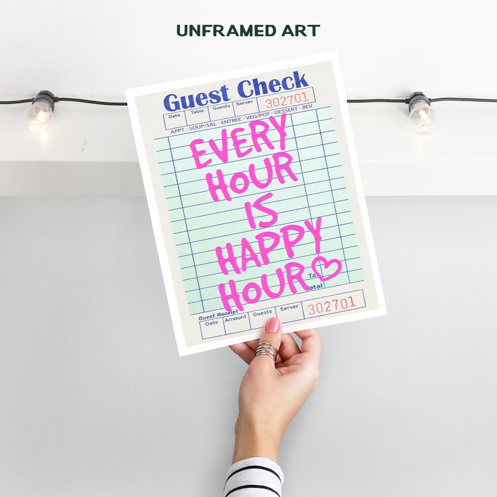 Preppy Happy Hour Bar Decor - Trendy Stuff Chic Wall Art, Cute Wine Wall Art, Funky Bar Decorations - Guest Check Wall Decor, Cocktail Wall Decor for Women - Home Decor Aesthetic funny Dorm Room Decor