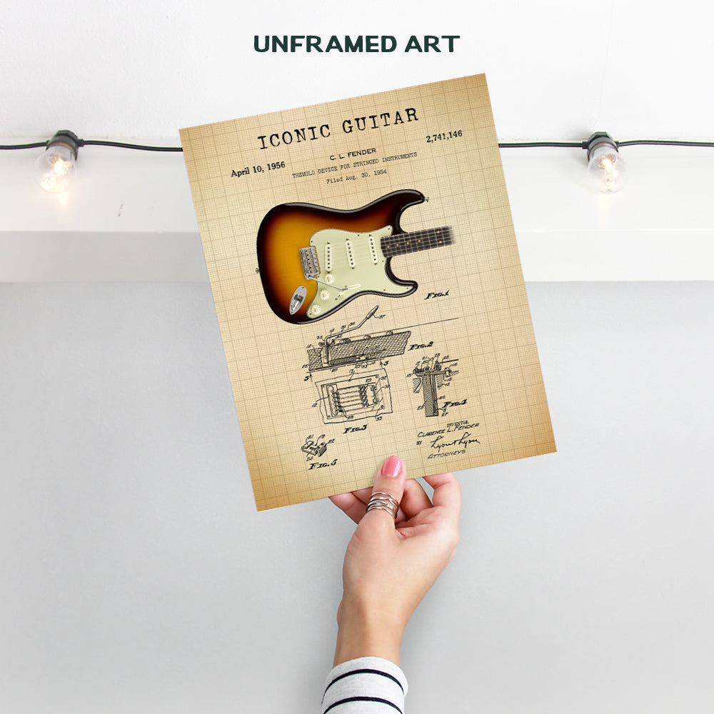 Patent Print - Iconic Guitar of Famous Musicians - Music Gift for Rock n Roll Fan, Musicians, Electric Guitar Player - Cool Wall Art, Home Decor Artwork Poster Picture -8x10 Unframed