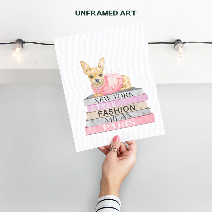 Glam Room Decor - Chihuahua Decor - High Fashion Design Wall Decor - Designer Wall Art for Women, Girls - Glamour Wall Decor - Luxury Haute couture Gifts - Pink Yellowbird Art & Design Dog Poster