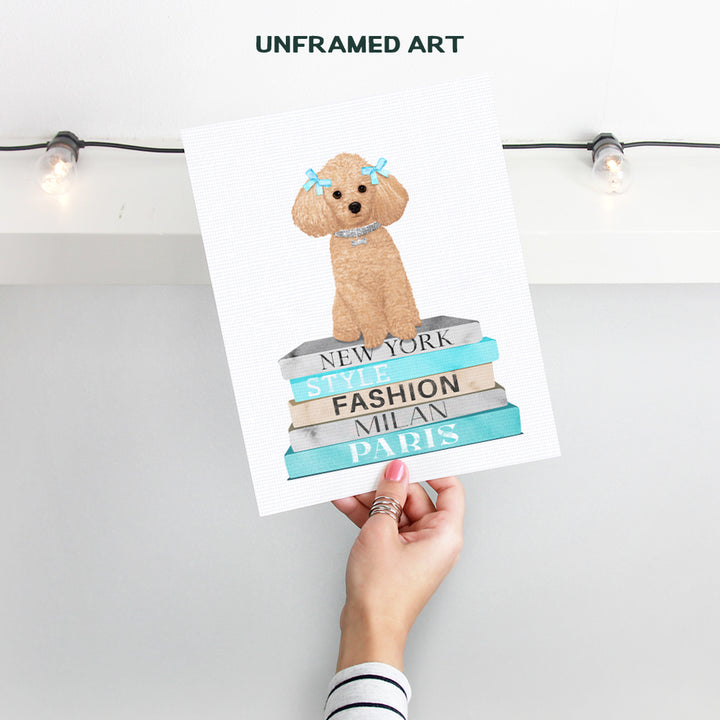 Fashion Dog Wall Art & Decor - Blue Designer Wall Decor - Fashion design Living room Girls Bedroom Decor - Cute Dog Lover Gift Puppy Dog Poodle decoration - Haute couture Fashionista Wall Art Poster