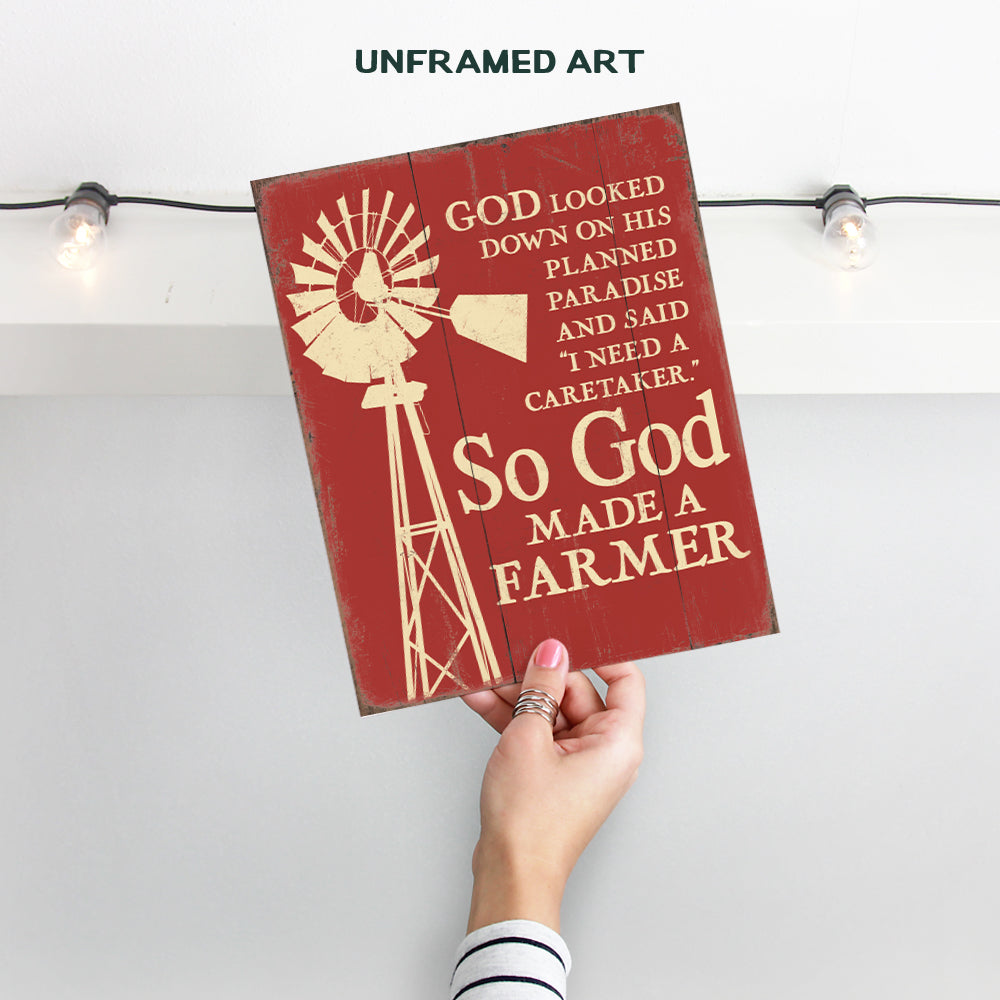 So God Made a Farmer Wall Decor Sign - 8x10 Farm Poster - Farm Wall Art Decor - Farm Pictures - Farm Kitchen Wall Decor for Living Room - Religious Christian Gifts - God Wall Decor - Paul Harvey