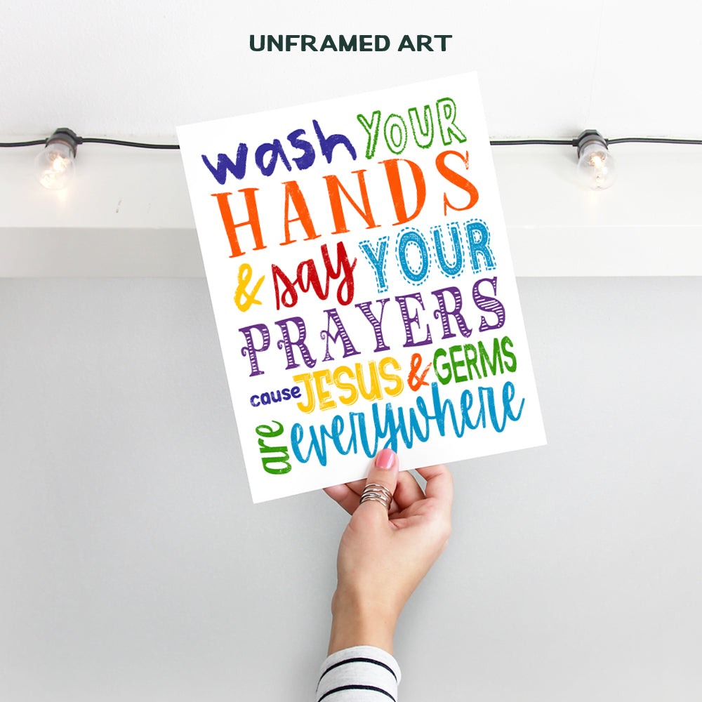 Wash Your Hands and Say Your Prayers Sign - Christian Wall Art - Religious Wall Decor - Jesus Wall Decor - Kids Bathroom Decor - Catholic Wall Decor - Cute Funny Bathroom Wall Art