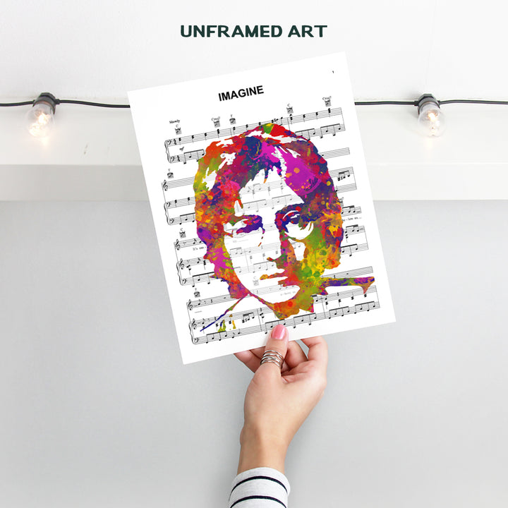 John Lennon Poster - 8x10 Beatles Wall Art Decor - Cool Unique Gift for Paul McCartney, Ringo Starr, George Harrison, 60s Music Fans - Imagine Sheet Music - Modern Pop Art Picture Print