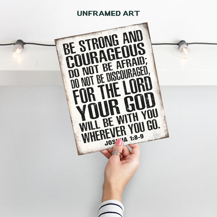 God Scripture Wall Art & Decor - Be strong and Courageous masculine Christianity - Religious Gifts for Men - Christian Gifts for Men - Catholic Gift for Men - Inspiration Motivation Sign - Joshua 1 9