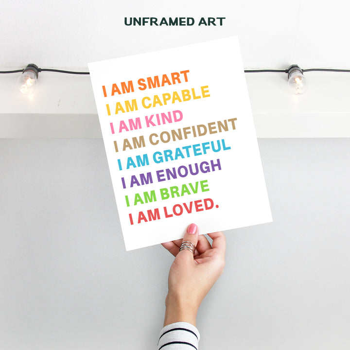 I Am positive Affirmations for Women - Inspirational Wall Decor for Kids, Boys, Girls, Toddler - Motivational Quotes Wall Art Nursery Room Decor - Family Decorations for playroom, Classroom, Bedroom