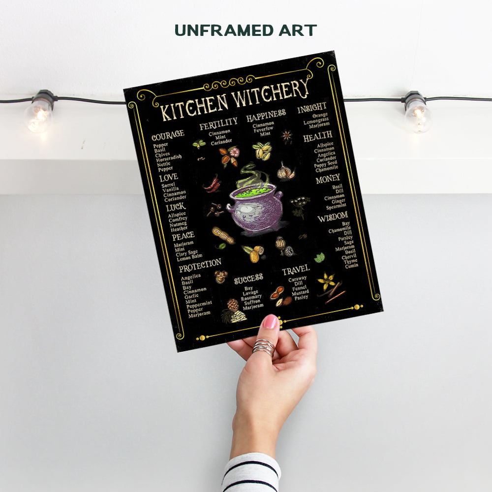 Witchy Wall Art & Decor - Kitchen Witchery - Black Magic Room Decor - Wicca Wiccan Pagan Gifts - Sabbat Grimoire Magick Sigil Sign - Magical Spells Picture Print - Boho Witches Poster - Halloween Art