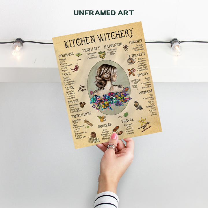 Kitchen Witches Wall Art & Decor - Boho Witchy Poster - Pagan Wiccan Halloween Art - Black Magic Room Decoration - Wicca Gifts for Women - Witchery Sabbat Grimoire Sign - Magical Spells Picture