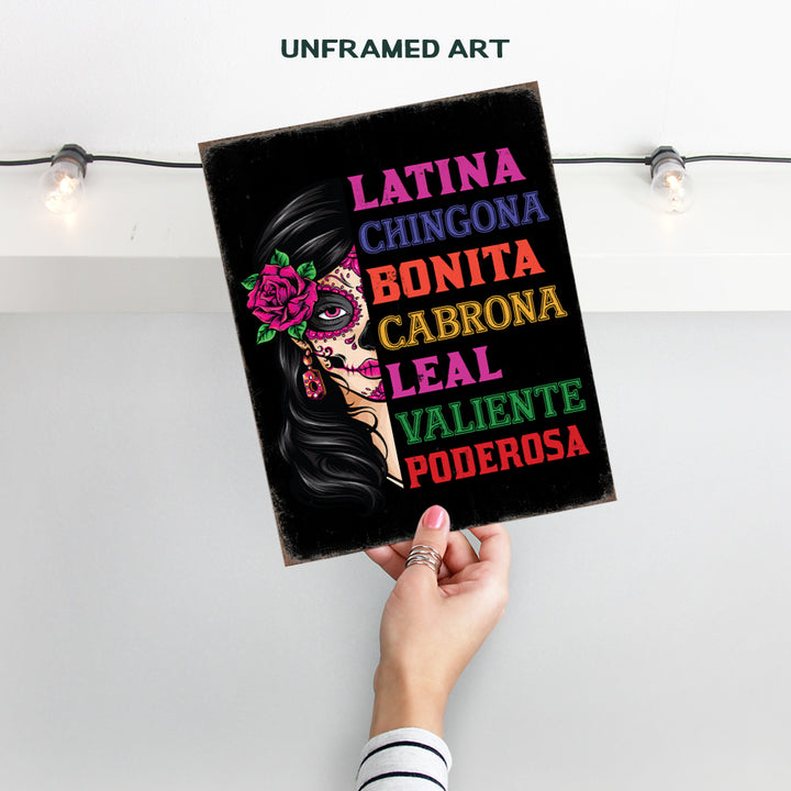 Latinx Wall Art for Women - Mexican Theme Regalos Para Mujer - Sugar Skull Decor Decoracion Para Sala, Nina - Inspirational Quotes Wall Art for Latinos, Chicanos, Woman, Girl - Motivational Wall Decor