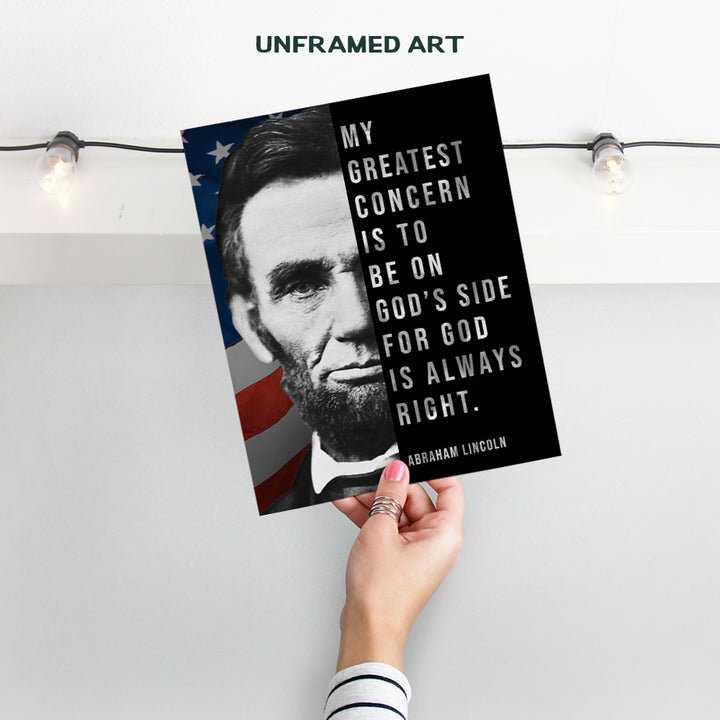 Abe Lincoln - Abraham Lincoln Poster, 8x10 - American Flag Wall Decor - Patriotic Decor - Religious Wall Decor - God Wall Decor - Christian Wall Art - USA Flag Wall Art - Positive Inspirational Quotes