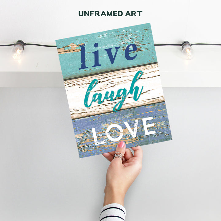 Live Laugh Love Wall Decor - Blue Rustic Bathroom Decor - Inspirational Wall Art - Positive Quotes Wall Decor - Sayings for Wall Decor - Uplifting Gifts for Women - Inspiring Quotes Wall Decor - 8x10