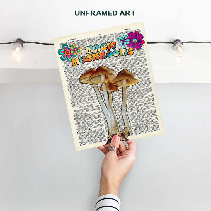 Magic Mushrooms - Psilocybin - Psilocybe Cubensis - Psychedelic, Trippy Bohemian Wall Decor - Boho Wall Art - Medicinal Mushrooms - Hippie Pshycadellic Room Decor - 8x10 Golden Teacher Posters