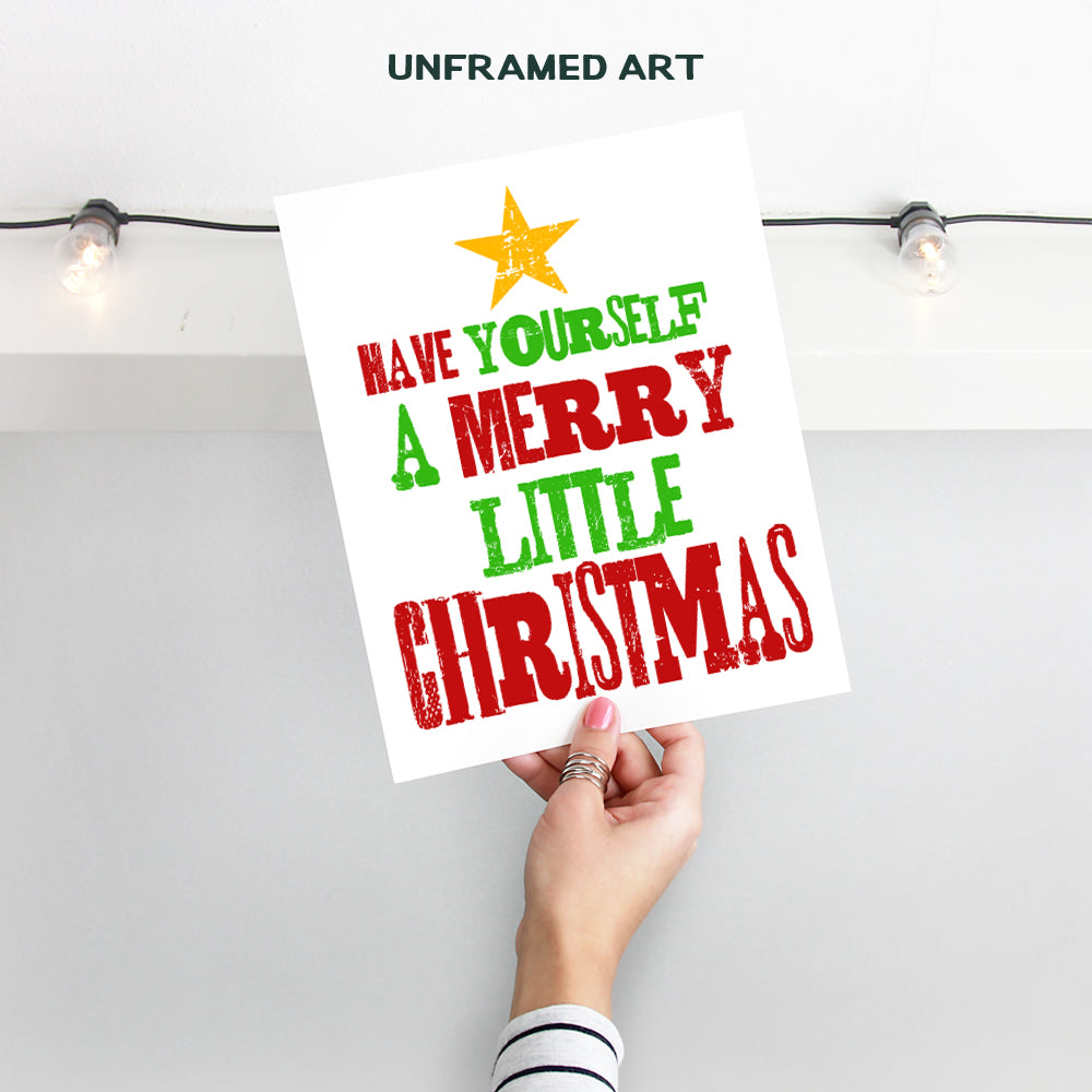 Yellowbird Art & Design - Have Yourself A Merry Little Christmas Holiday Wall Art - Holiday Home Decor - Cute Christmas Decorations - Xmas Decor - Green Gold Red Christmas Poster - 8x10 UNFRAMED