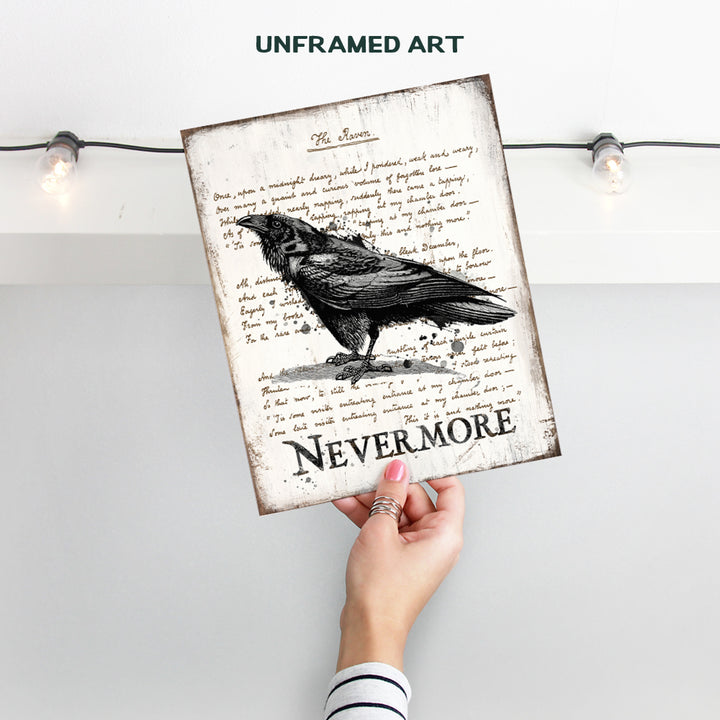 Edgar Allan Poe Gifts - The Raven - Nevermore - Creepy Poetry Poem Wall Art - Goth Room Decor - Gothic Home Decor - Vintage Rustic Decoration - 8x10 Retro Poster Print - Sign Plaque Poster - Unframed